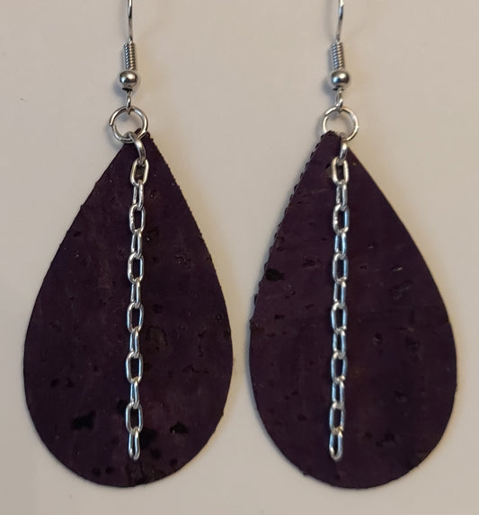 Cork Teardrop with Chain Earrings (1237)