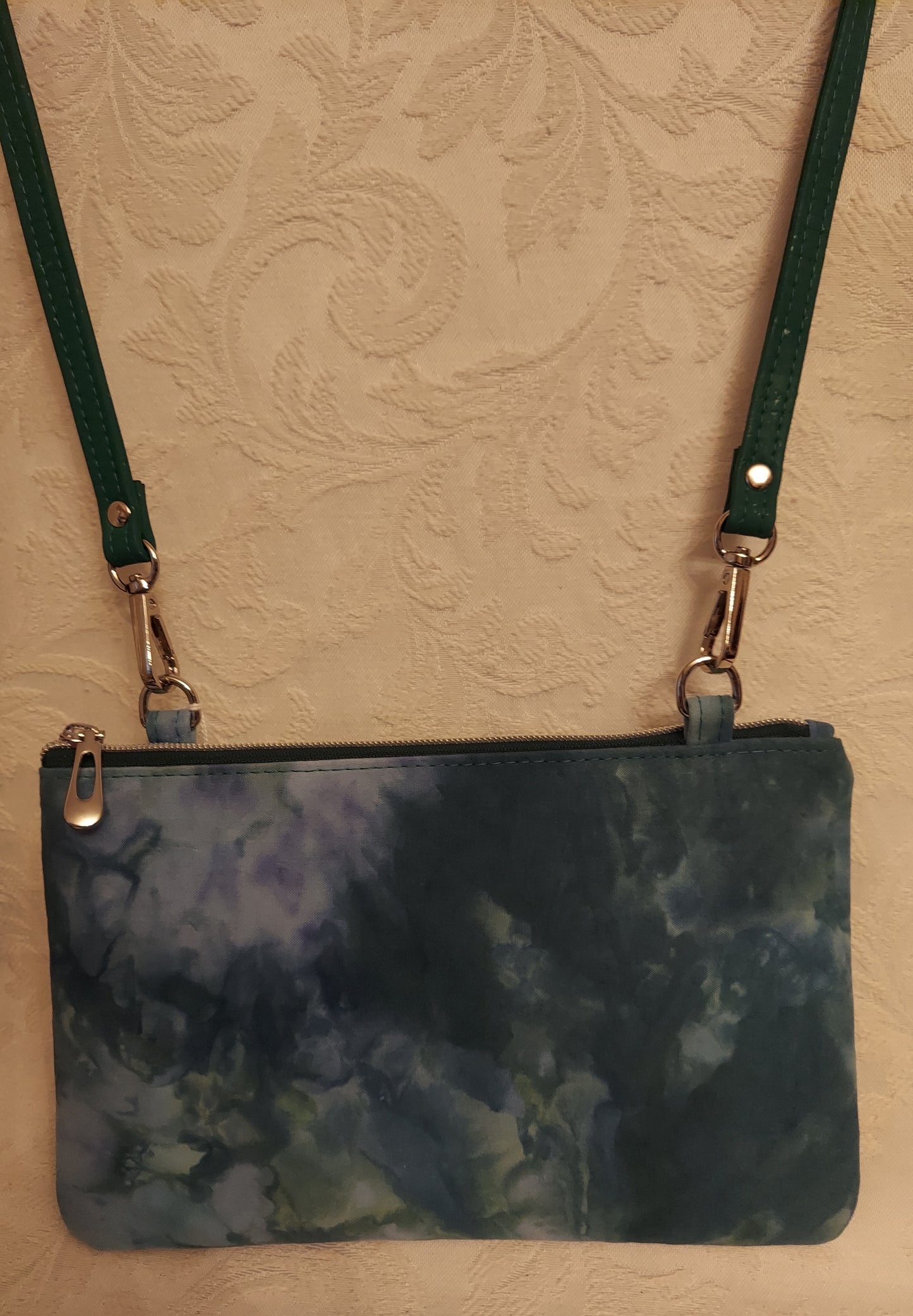 Ice Dyed Cork Crossbody Bag in Shades of Green and Teal